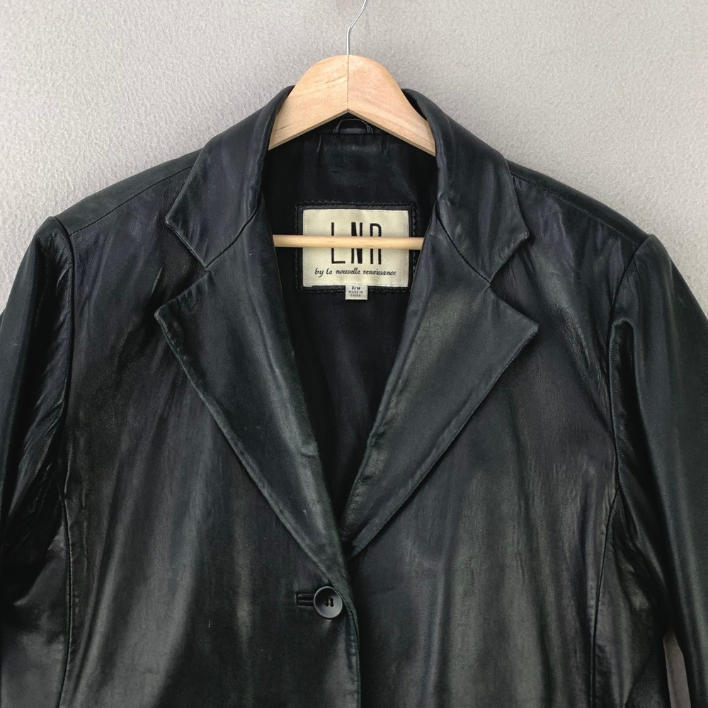 Vintage LNR Leather Jacket Women Medium/P Black 3-Button Blazer Y2K Biker Grunge